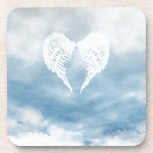 Angel Wings in Cloudy Blue Sky Drink Coaster