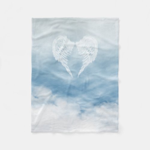Angel Wings in Cloudy Blue Sky Fleece Blanket