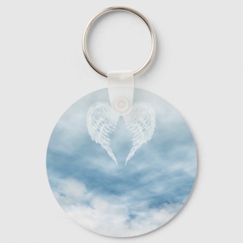 Angel Wings in Cloudy Blue Sky Keychain