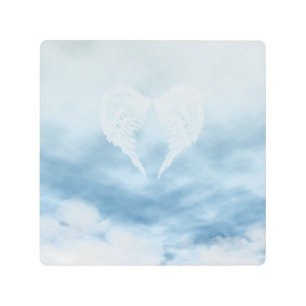 Angel Wings in Cloudy Blue Sky Metal Print