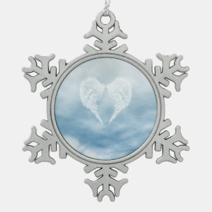 Angel Wings in Cloudy Blue Sky Snowflake Pewter Christmas Ornament