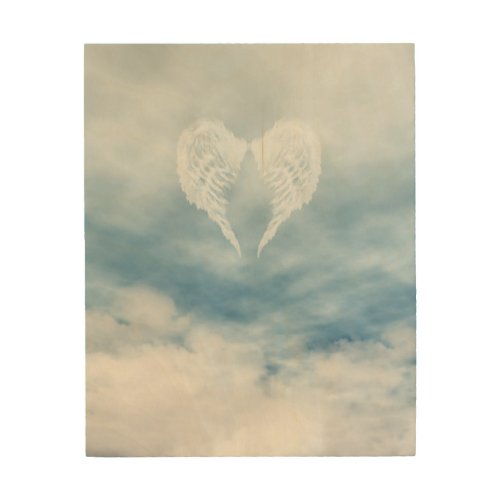 Angel Wings in Cloudy Blue Sky Wood Wall Art