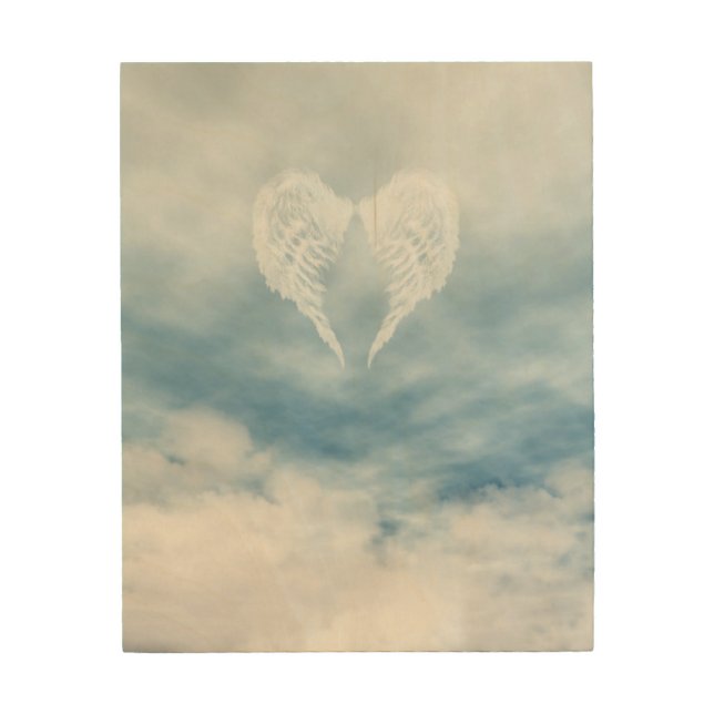 Angel Wings in Cloudy Blue Sky Wood Wall Art (Front)