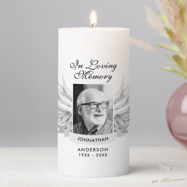Angel Wings In Loving Memory Photo Tribute Pillar Candle (In Situ)