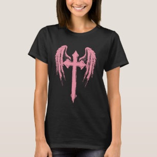 Angel Wings Jesus Christ Cross Christian Light Pin T-Shirt