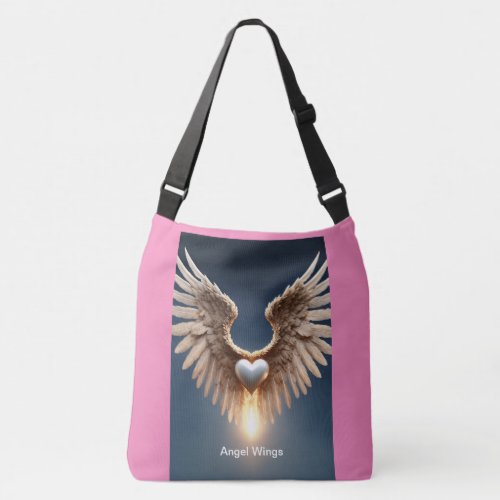 Angel Wings Large Cross_Body Tote Bag With Pink BG