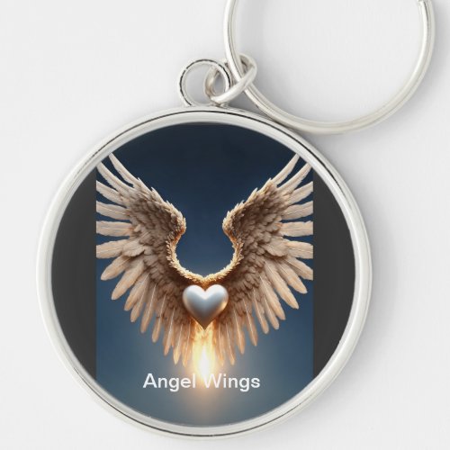 Angel Wings Large Premium Round Keychain