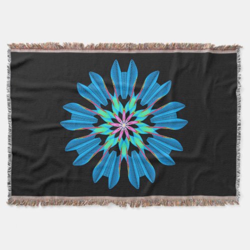 Angel wings mandala _ blue  black throw blanket