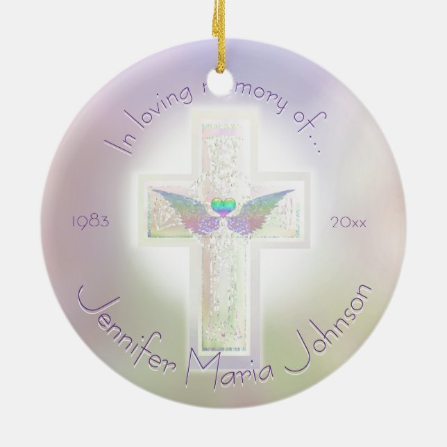 Angel Wings Memorial Custom Ceramic Ornament (Back)