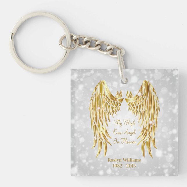 Angel Wings Memorial Loss of Loved One Photo Keychain (Front)