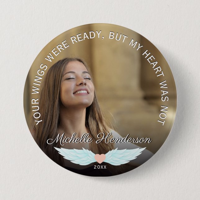 Angel Wings Memorial Photo & Sympathy Quote Button (Front)