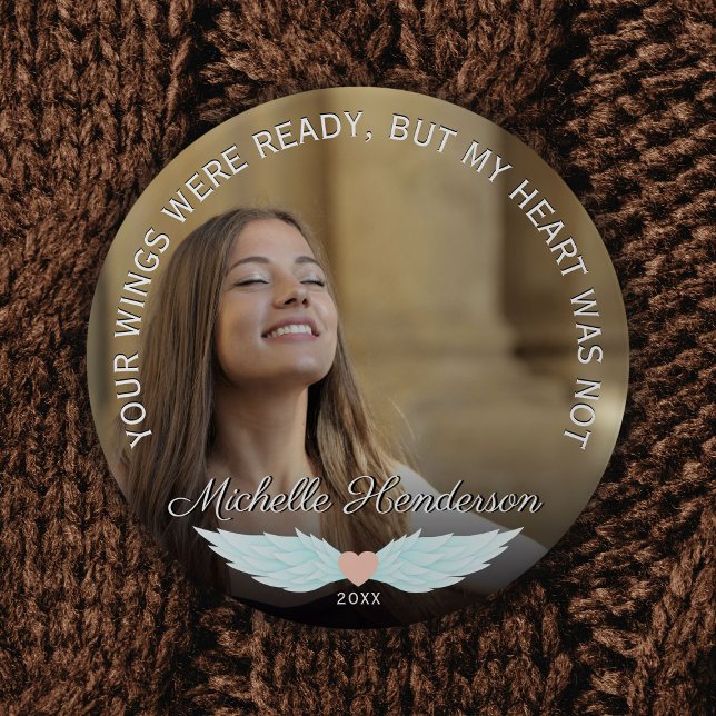 Angel Wings Memorial Photo & Sympathy Quote Button (Creator Uploaded)