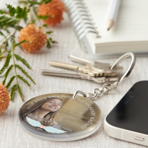 Angel Wings Memorial Photo  Sympathy Quote Keychain