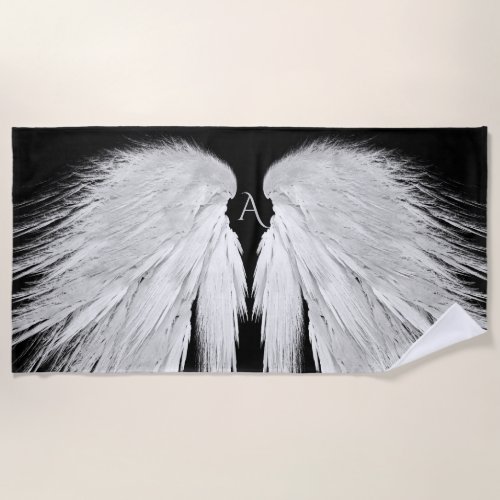 ANGEL WINGS Monogram Black Beach Towel