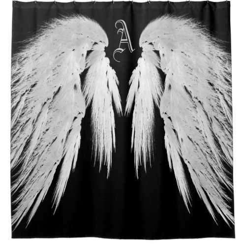 ANGEL WINGS Monogram Black Shower Curtain