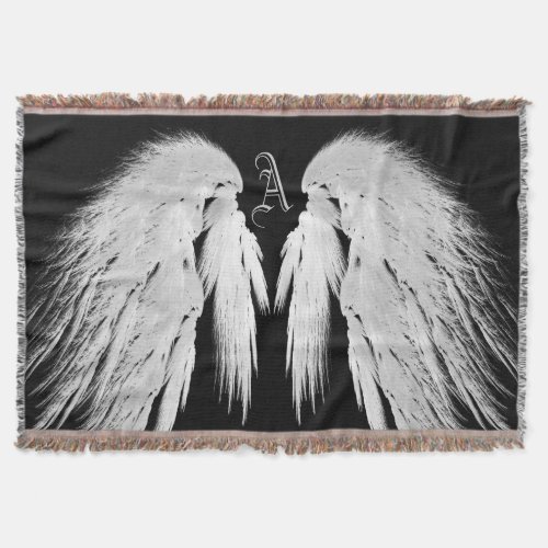 ANGEL WINGS Monogram Black Throw Blanket