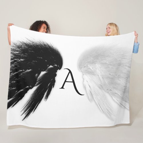 ANGEL WINGS Monogram Black  White Fleece Blanket