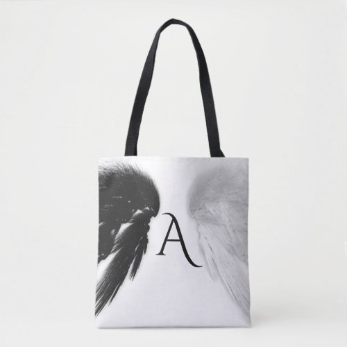 ANGEL WINGS Monogram Black  White Tote Bag