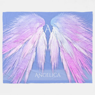 ANGEL WINGS Monogram Dreamy Pink Soft Blue Fleece Blanket
