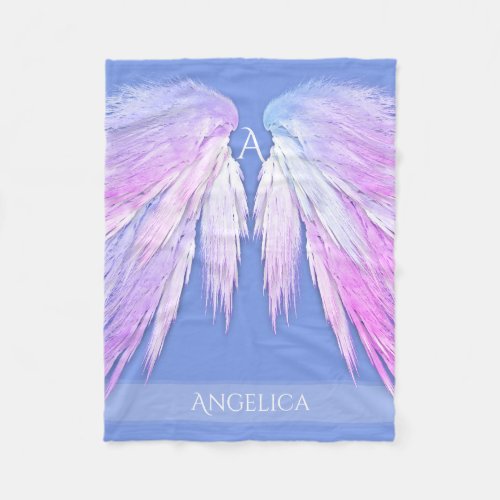 ANGEL WINGS Monogram Dreamy Pink Soft Blue Fleece Blanket