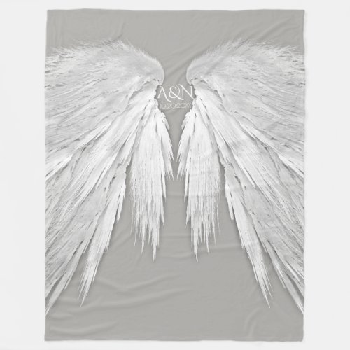 ANGEL WINGS Monogram Elegant Grey Fleece Blanket