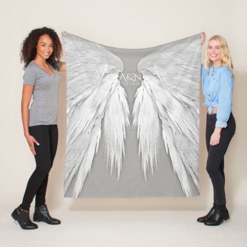 ANGEL WINGS Monogram Elegant Grey Fleece Blanket