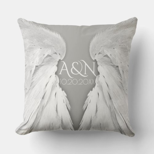 ANGEL WINGS Monogram Elegant Grey Throw Pillow