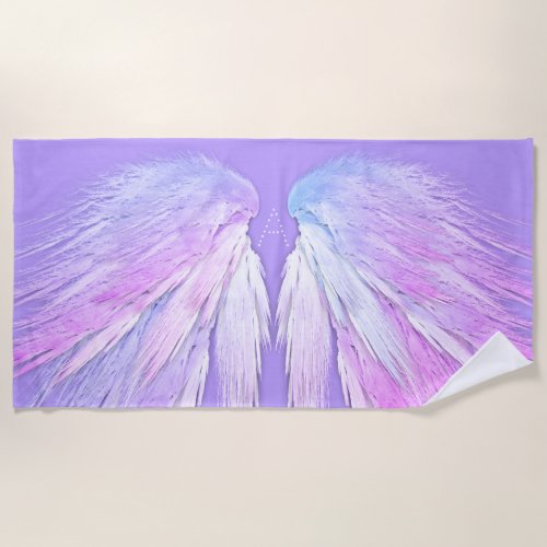 ANGEL WINGS Monogram Fairy Purple Beach Towel