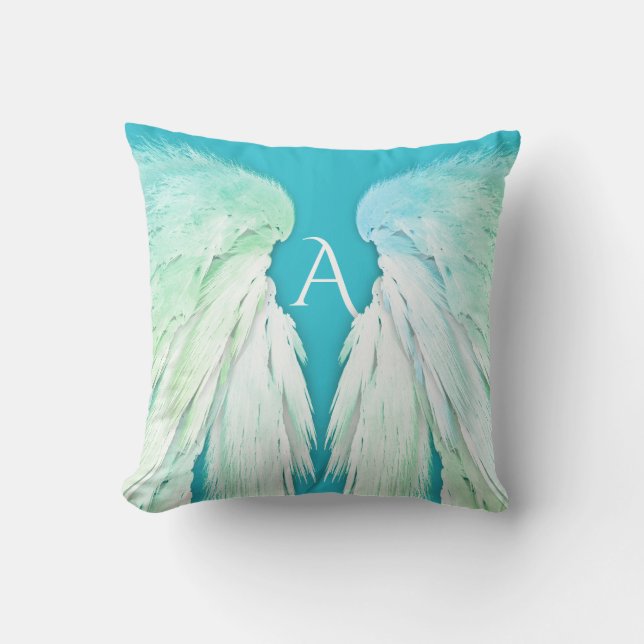 ANGEL WINGS Monogram Fresh Ombre Outdoor Pillow (Front)