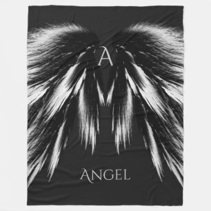 ANGEL WINGS Monogram Gray Black Fleece Blanket