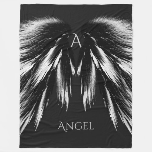 ANGEL WINGS Monogram Gray Black Fleece Blanket