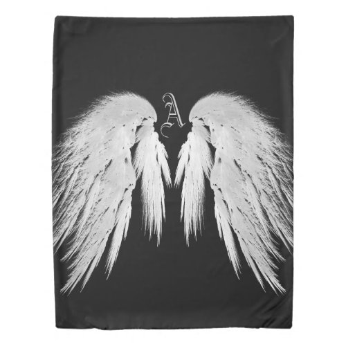 ANGEL WINGS Monogram Name Black Duvet Cover