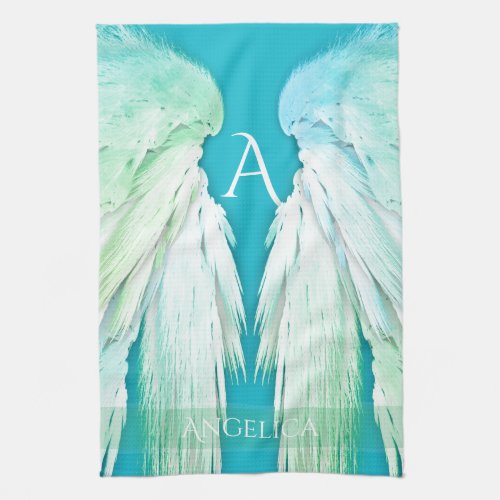 ANGEL WINGS Monogram Name Fresh Ombre Kitchen Towel