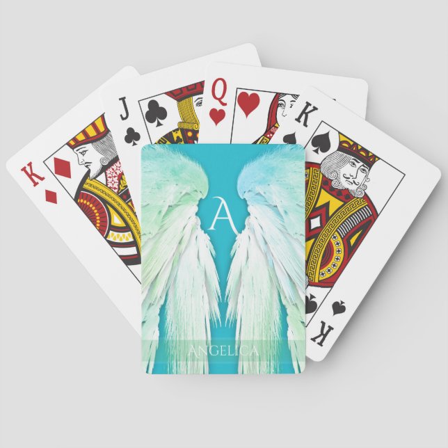 ANGEL WINGS Monogram Name Fresh Ombre Poker Cards (Back)