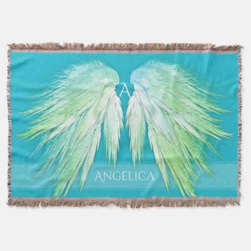 ANGEL WINGS Monogram Name Fresh Ombre Throw Blanket