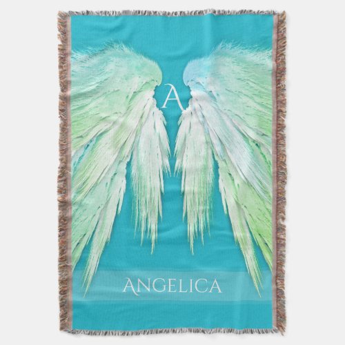 ANGEL WINGS Monogram Name Fresh Ombre Throw Blanket