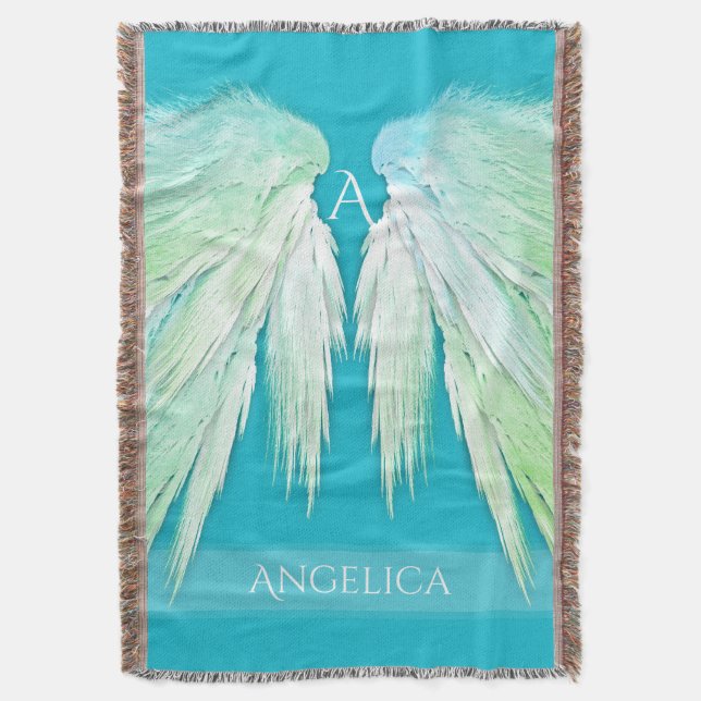 ANGEL WINGS Monogram Name Fresh Ombre Throw Blanket (Front Vertical)