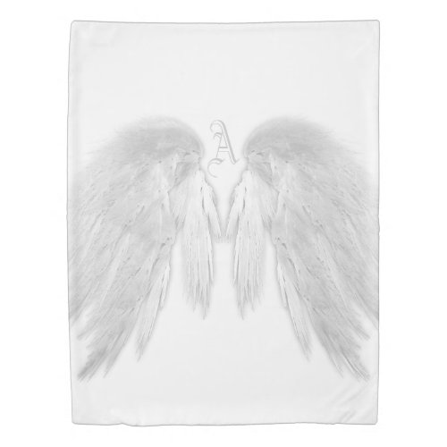 ANGEL WINGS Monogram Name White Duvet Cover