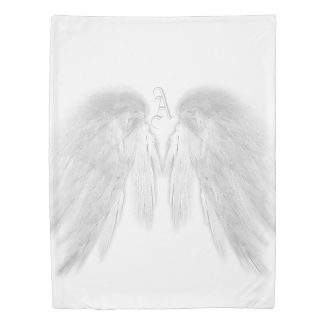 ANGEL WINGS Monogram Name White Duvet Cover (Front)