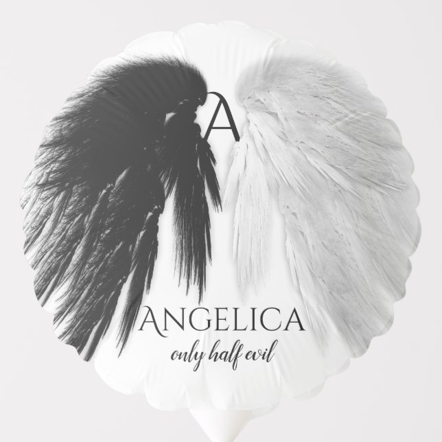 ANGEL WINGS Monogram 'Only Half Evil' Funny Balloon (Front)