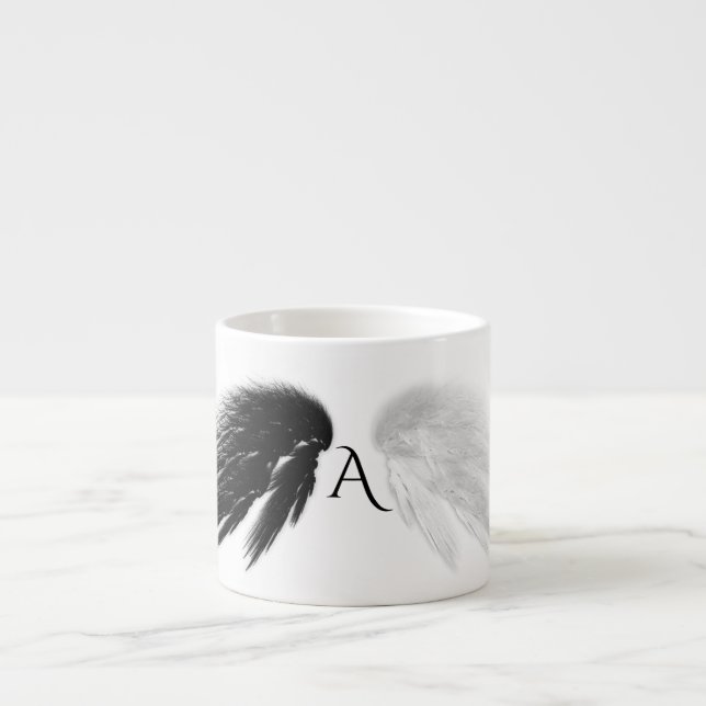 ANGEL WINGS Monogram 'Only Half Evil' Funny Espresso Cup (Front)