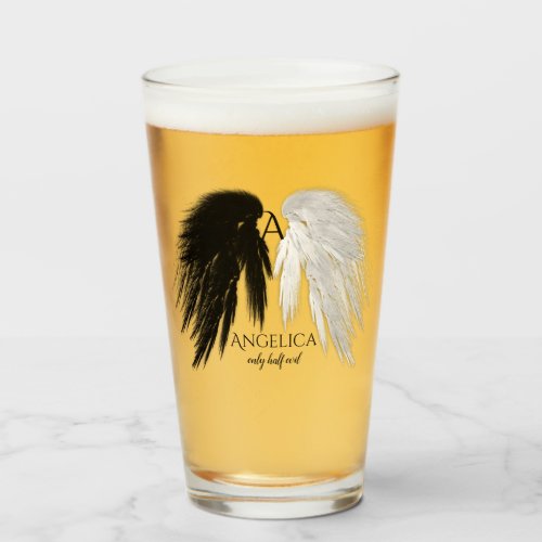 ANGEL WINGS Monogram Only Half Evil Funny Glass