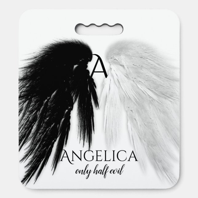 ANGEL WINGS Monogram 'Only Half Evil' Funny Seat Cushion (Front Vertical)