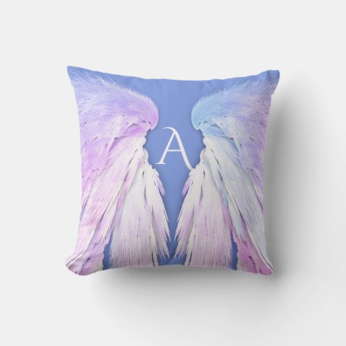 ANGEL WINGS Monogram Soft Blue Pink Dreamy Throw Pillow