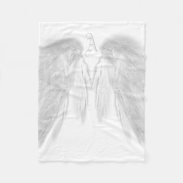 ANGEL WINGS Monogram White Fleece Blanket (Front)