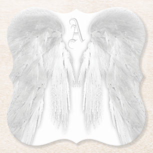 ANGEL WINGS Monogram White Paper Coaster