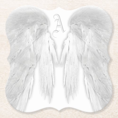 ANGEL WINGS Monogram White Paper Coaster
