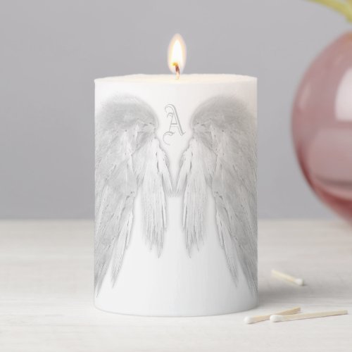 ANGEL WINGS Monogram White Pillar Candle