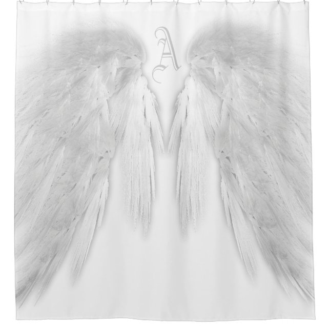ANGEL WINGS Monogram White Shower Curtain (Front)
