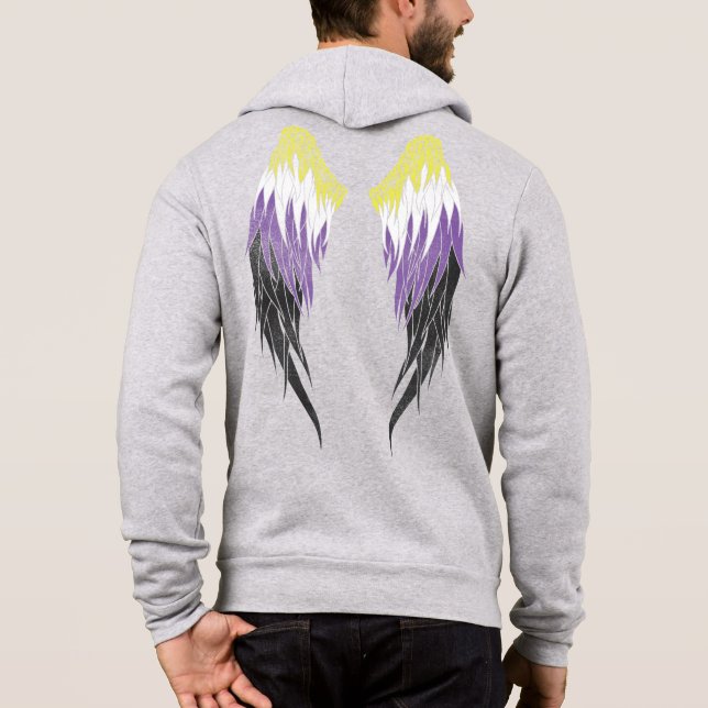 Angel Wings - Non-binary Flag Hoodie (Back)